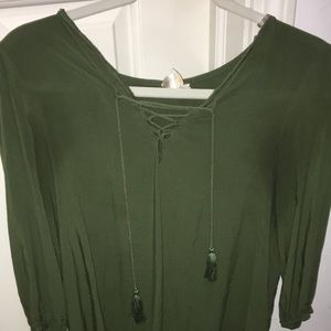 Green crossed front blouse